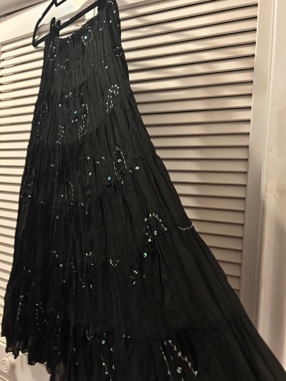 Black Sequin Tiered Maxi Skirt